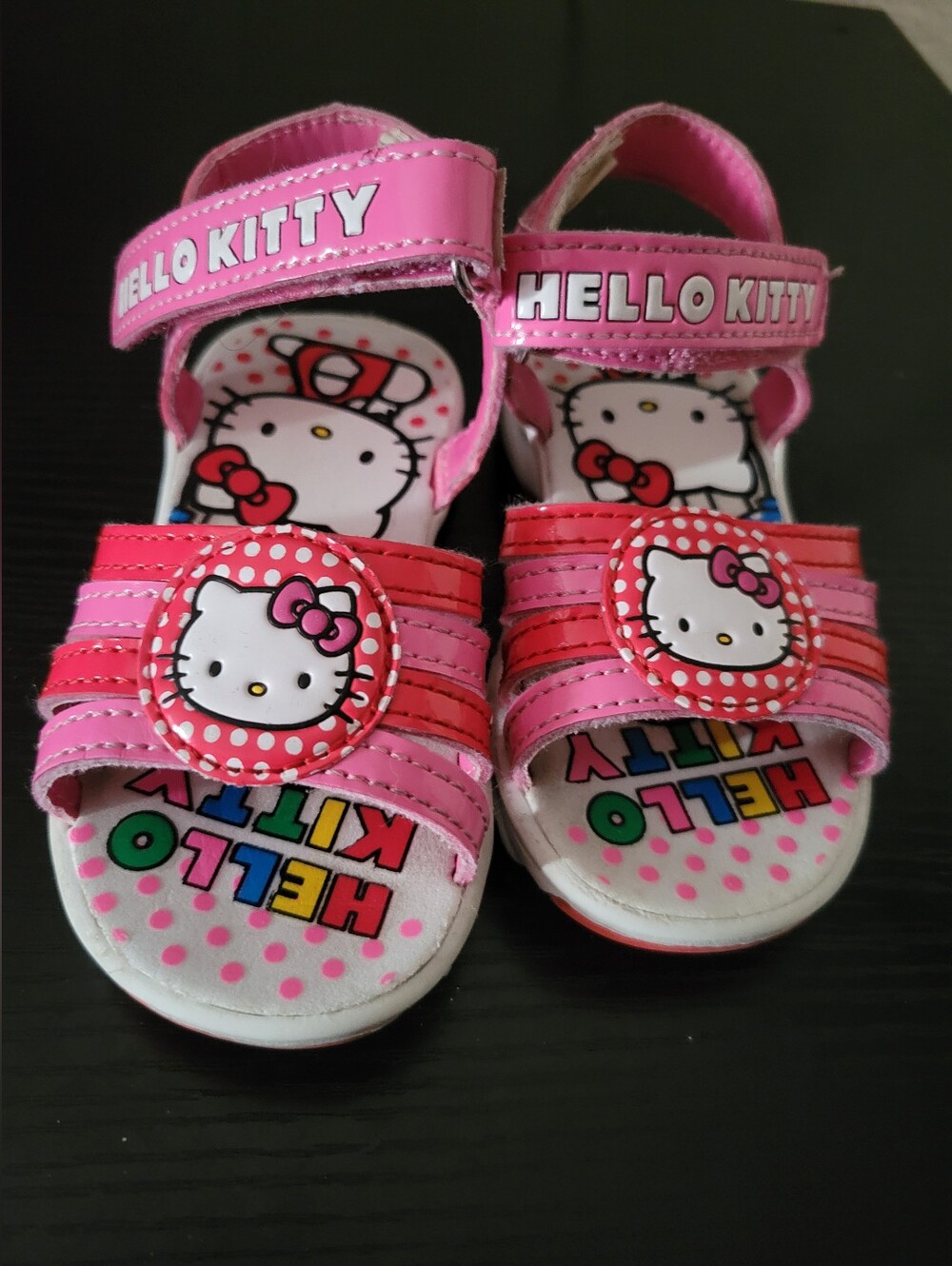 Hello Kitty Pink & Red Girls' Sandals with Character Accents Size 6c